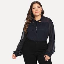 Shein Plus Open Front Tie Neck Solid Top