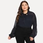 Shein Plus Open Front Tie Neck Solid Top