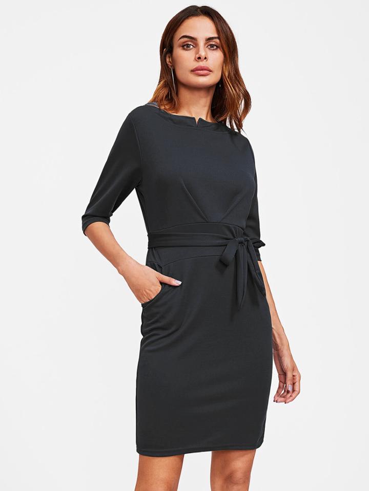 Shein Hidden Pocket Side Self Tie Dress
