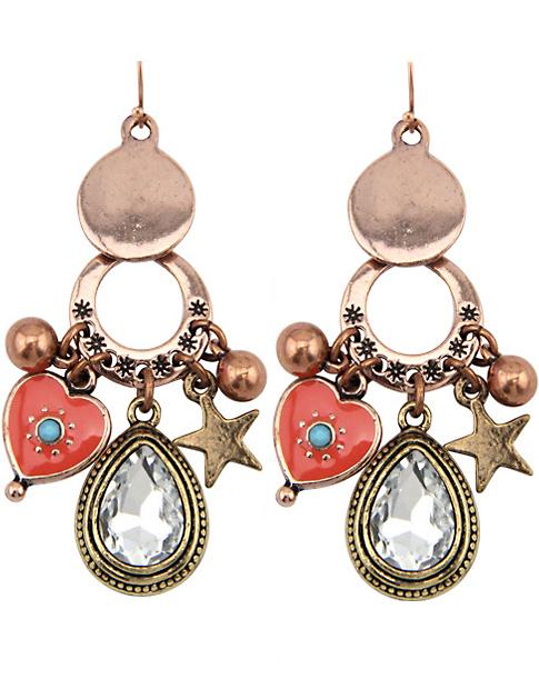 Shein Retro Gold Diamond Heart Star Earrings