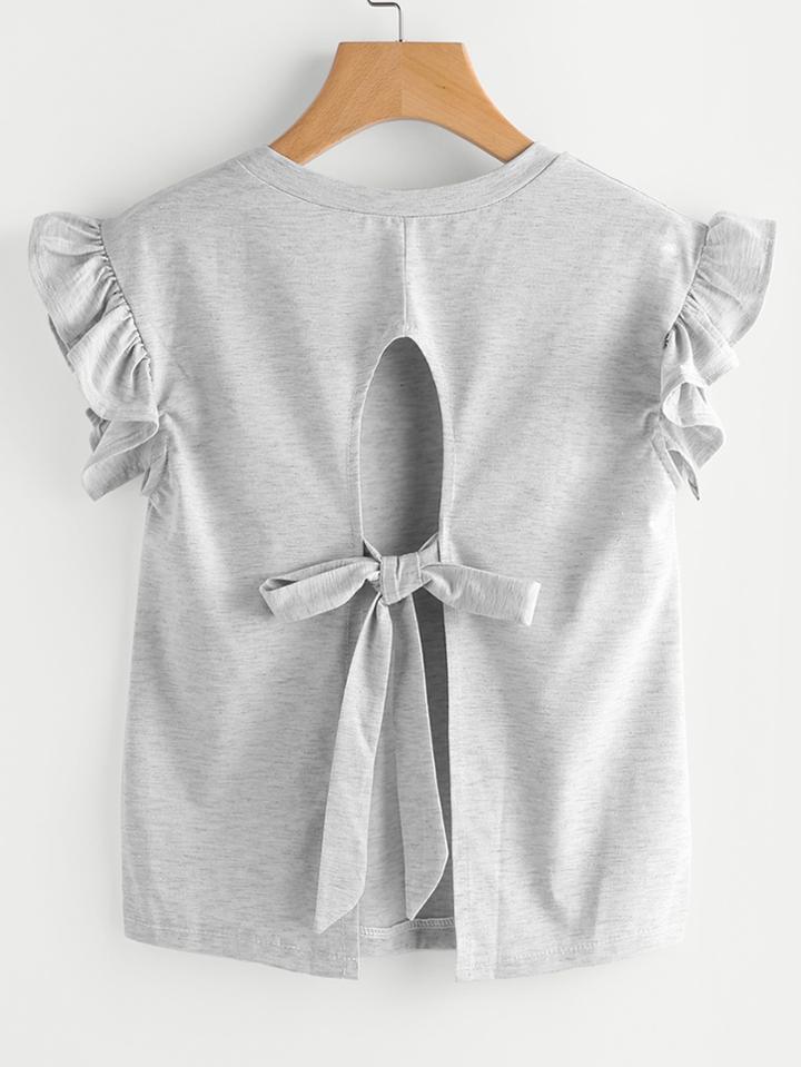 Shein Ruffle Sleeve Self Tie Open Back Tee