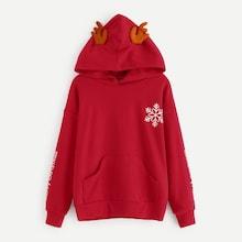 Shein Girls Christmas Snowflake Print Elk Ear Hoodie