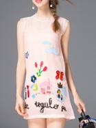 Shein Pink Gauze Embroidered Sequined Shift Dress