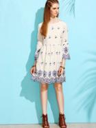 Shein White Ruffle Sleeve Floral A-line Dress