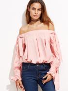 Shein Pink Off The Shoulder Top With Bow Tie Detail
