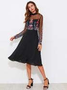 Shein Embroidered Mesh Sweetheart Dress