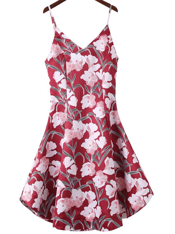 Shein Multicolor Floral Print Backless Spaghetti Strap Dress