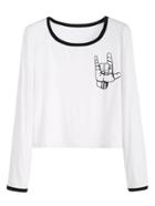 Shein White Gesture Print Crop Ringer T-shirt