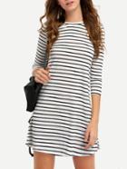 Shein Black White Striped Three Quarter Sleeve Dress