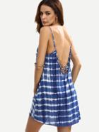 Shein Indigo Blue Striped Spaghetti Strap Backless Dress