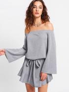 Shein Ruffle Hem Drawstring Waist Bardot Dress