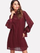 Shein Tie Cuff Split Sleeve Lace 2 In 1 Dress
