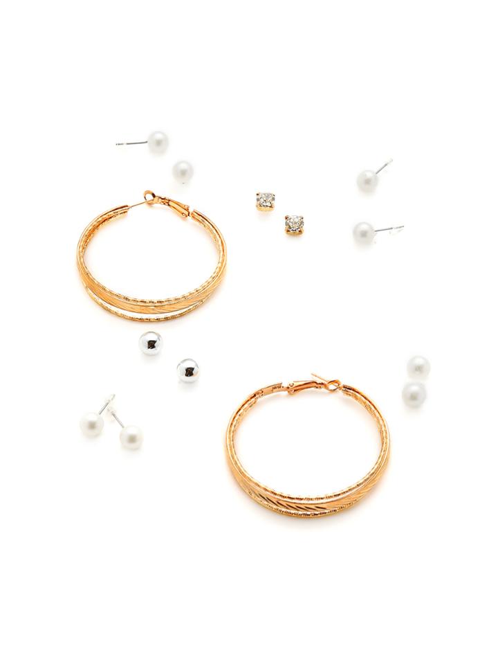 Shein Faux Pearl Stud Earrings And Hoop Earrings