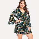 Shein Plus Bell Sleeve Pineapple & Flower Print Jumpsuit