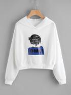 Shein Hooded Girl Print Sweatshirt