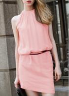 Rosewe Solid Pink Sleeveless Chiffon Straight Dress