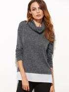 Shein Grey Marled Cowl Neck Contrast Trim T-shirt