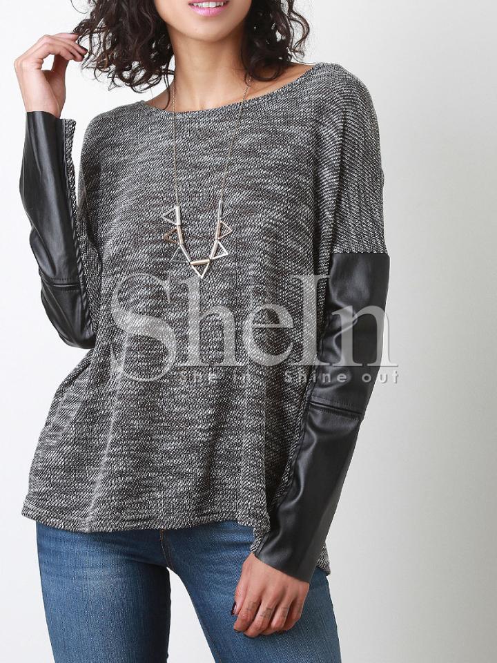Shein Grey Round Neck Quilting Pane Colourblock Color Block T-shirt
