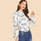 Shein Bell Sleeve Botanical Shirt