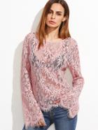 Shein Pink Bell Sleeve Sheer Floral Lace Top