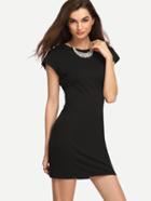 Shein Black Round Neck Cap Sleeve Sheath Dress