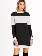 Shein Black And White Ribbed Trim Sweatshirt Dress