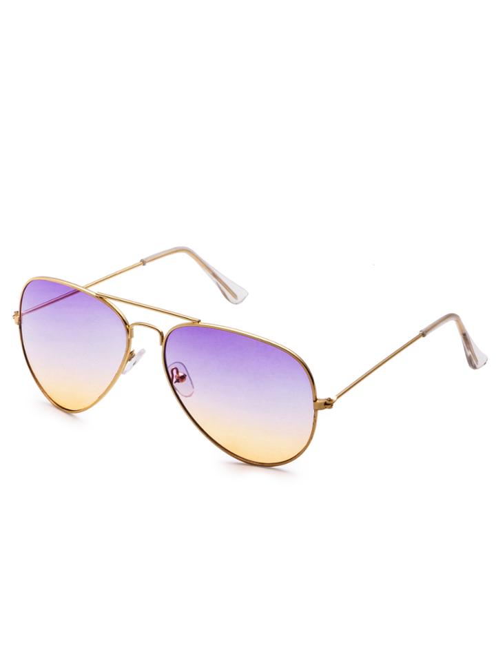 Shein Gold Frame Tinted Lens Double Bridge Aviator Sunglasses