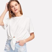 Shein Self Tie Front Roll Cuff Tee