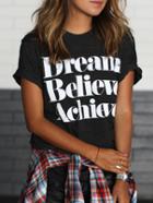 Shein Dark Grey Letter Print T-shirt