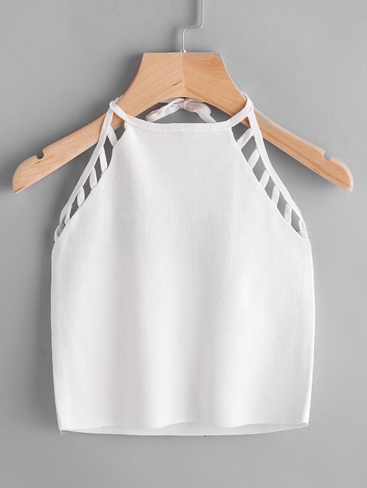 Shein Ladder Cutout Halter Tie Back Top