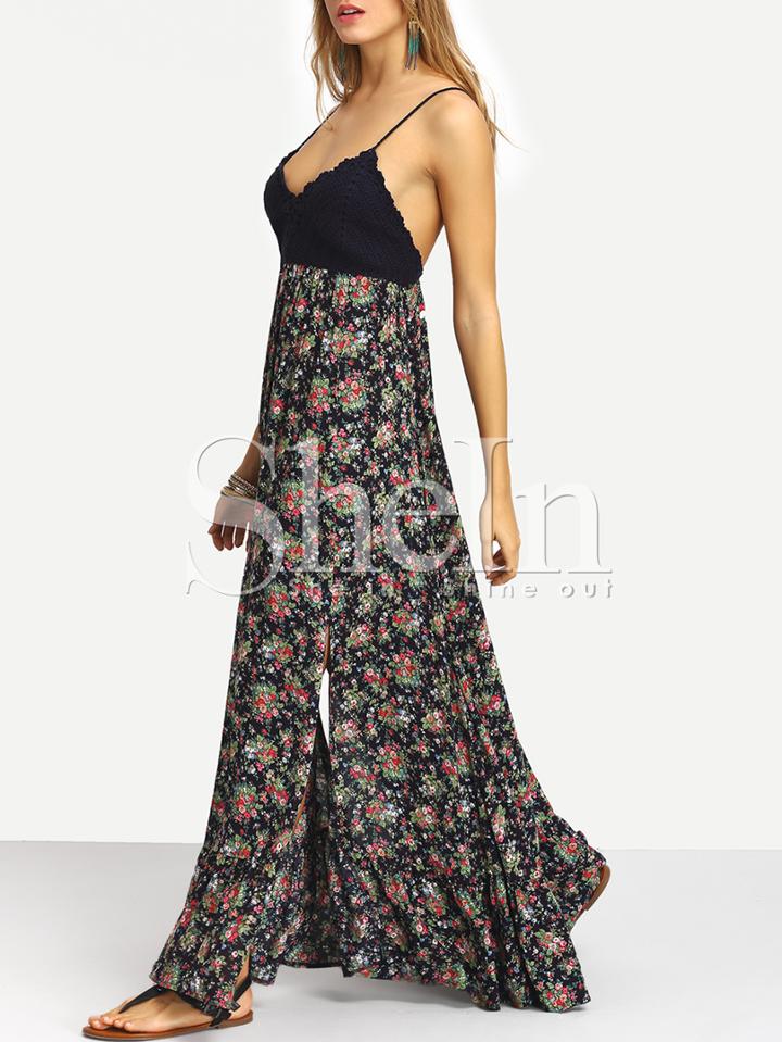 Shein Multicolor Crisscross Back Florals Split Dress