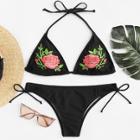 Shein Embroidered Flower Halter Bikini Set