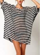 Rosewe Batwing Sleeve Semi Sheer Striped Straight Beach Dress