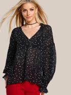 Shein Frilled Plunge Neck And Cuff Star Print Blouse