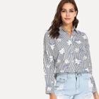 Shein Flower Print Stripe Shirt