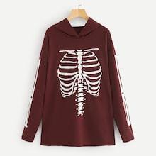 Shein Plus Skeleton Print Hooded Sweatshirt
