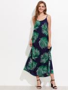 Shein Jungle Leaf Print Double Scoop Cami Dress