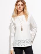 Shein White Laser Cutout Raglan Sleeve Blouse