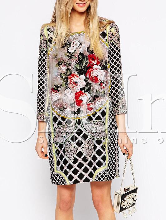 Shein Multicolor Long Sleeve Floral Dress