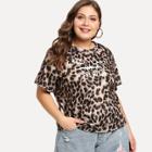 Shein Plus Cuffed Sleeve Lettering & Leopard T-shirt