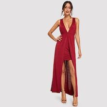 Shein Plunging Neck Crisscross Back High Low Dress
