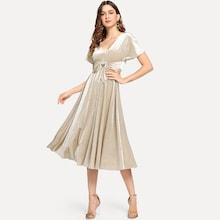 Shein Knot Front Split Back Satin Dress