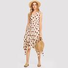 Shein Drawstring Shoulder Ruffle Trim Asymmetric Polka Dot Dress