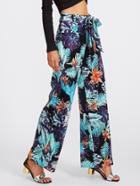 Shein Ruffle Tie Waist Tropical Print Palazzo Pants