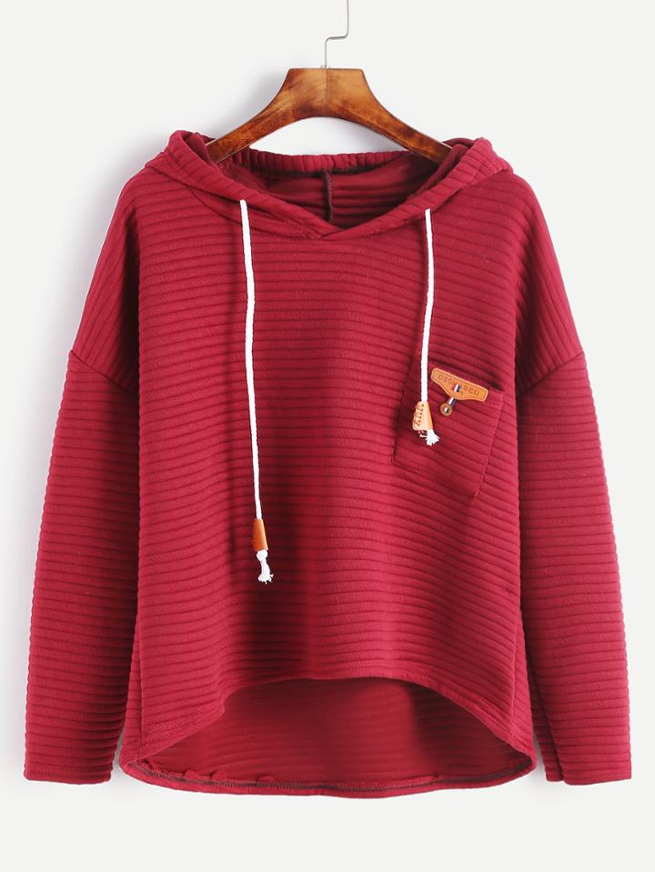 Shein Burgundy Hooded Drop Shoulder Dip Hem Sweatshirt