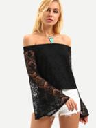 Shein Off-the-shoulder Bell Sleeve Lace Top - Black