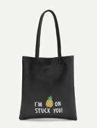 Shein Pineapple And Letter Print Pu Tote Bag