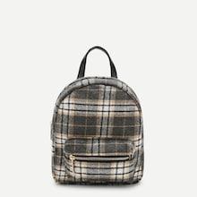 Shein Girls Plaid Pattern Pocket Front Backpack