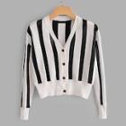 Shein Single Breasted Striped Sweater Coat