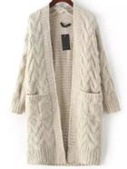 Shein Grey Long Sleeve Cable Knit Pockets Cardigan